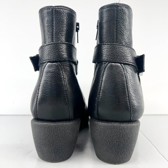 Sz 9 The Flexx Black Leather Buckle Zip Up Felt Lined Wedge Ankle Boot Bootie - Picture 8 of 15